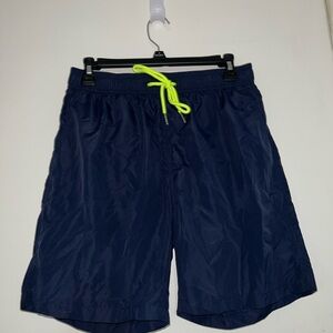 Stylish Navy Swim Trunks with Neon Green Accent